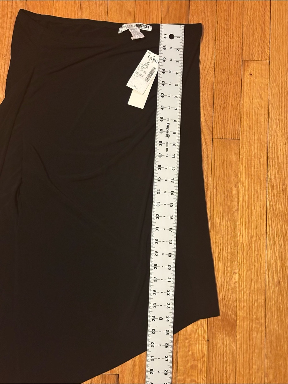 VTG 90s Necessary Objects Asymmetrical Ruched Midi Skirt Black Large NWT - Picture 7 of 8
